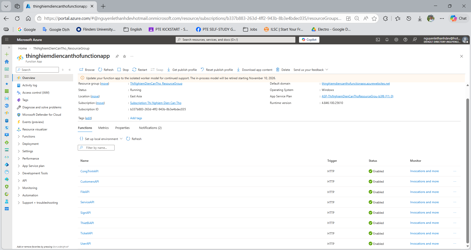 Services on Azure Function API