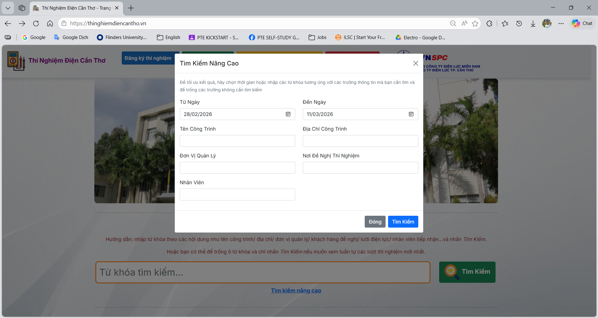 Web portal construction list and filters