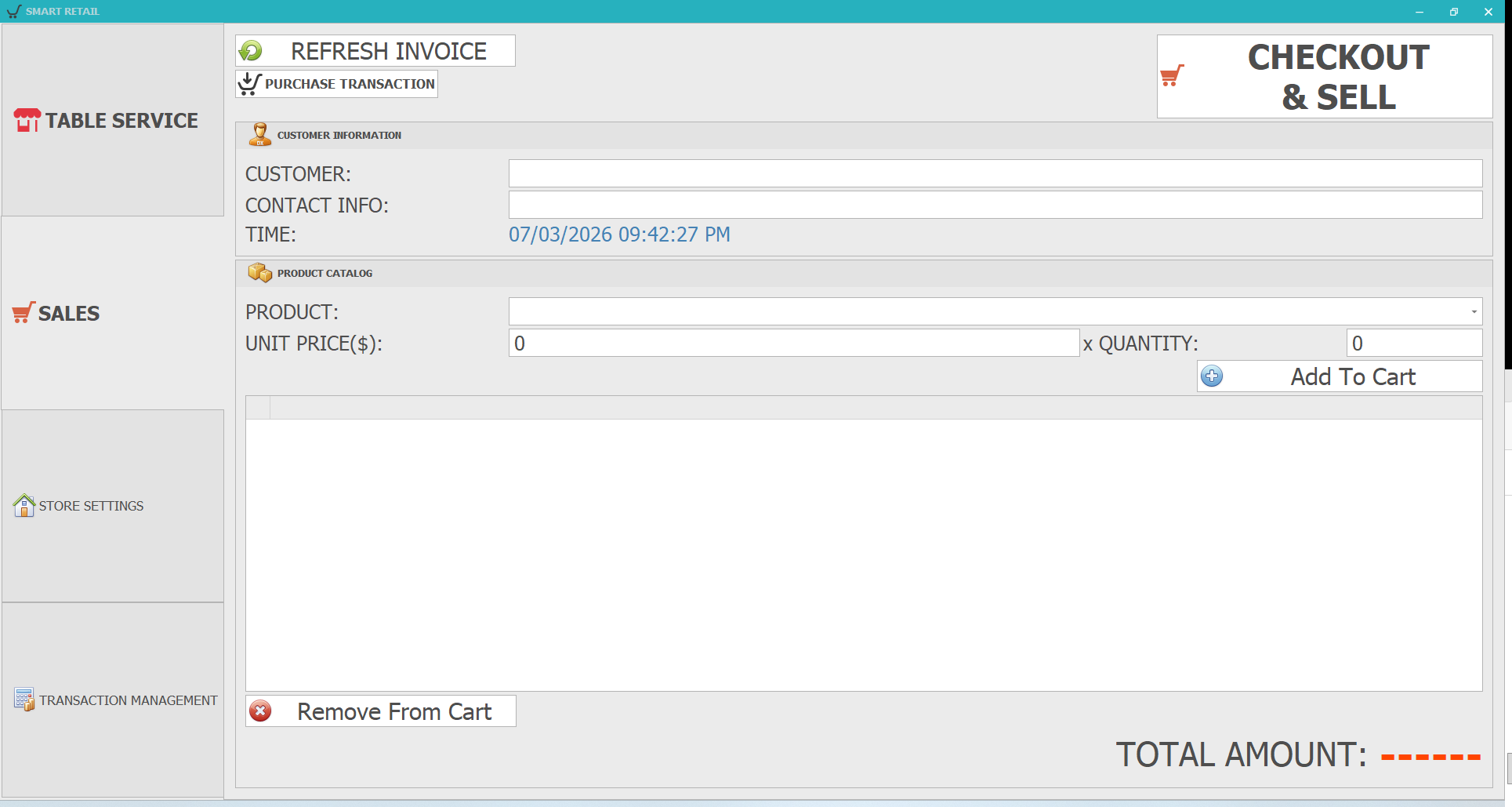 Sales — Initial view (empty cart)