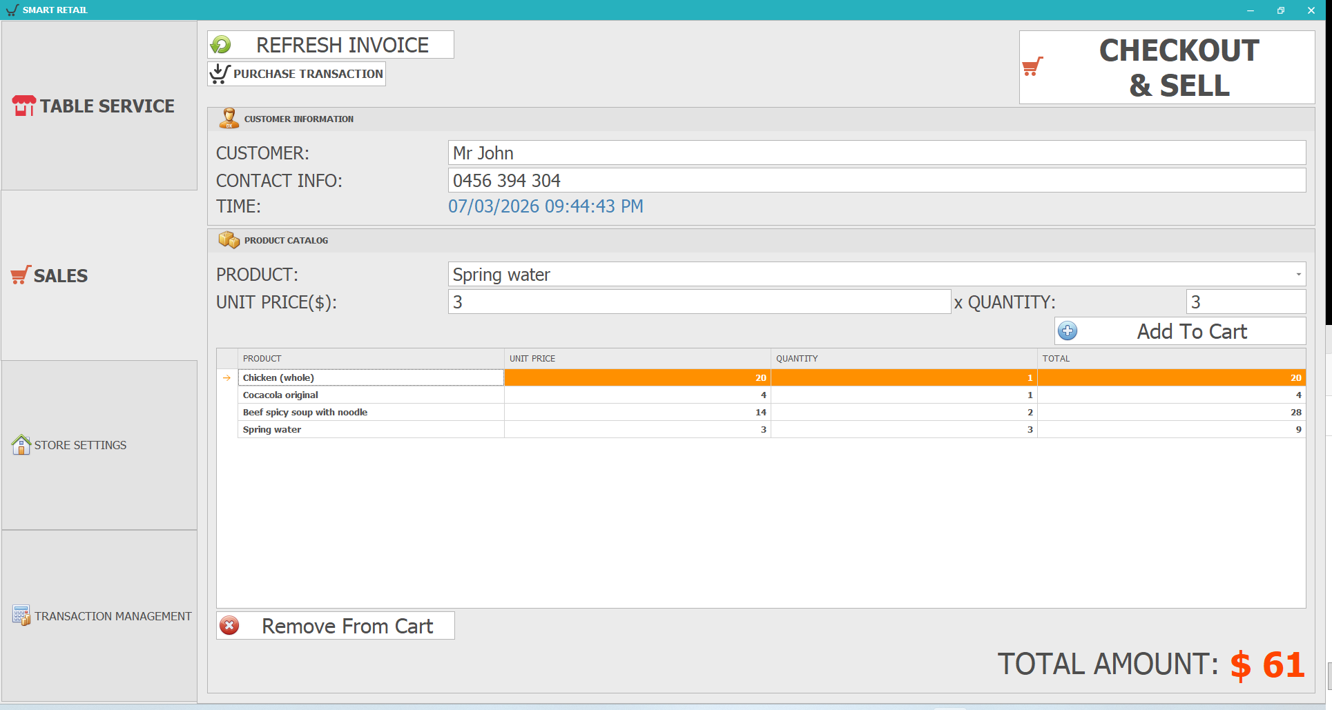 Sales — Product catalog and cart