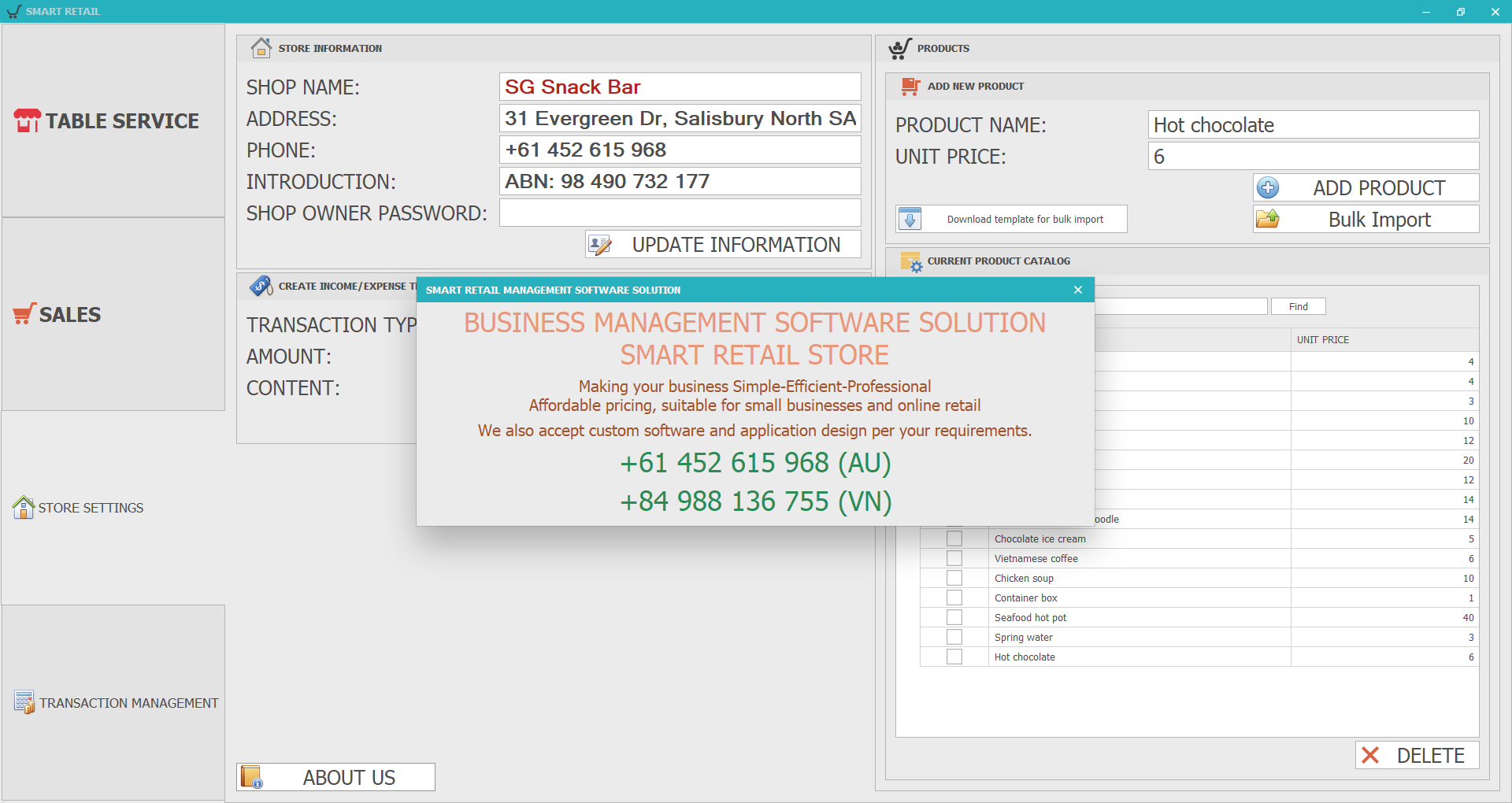 About Us — Product info and contact